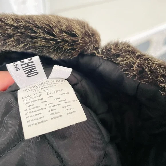 Moschino RARE Vintage 90’s Tan Quilted Logo Winter Trapper Hat